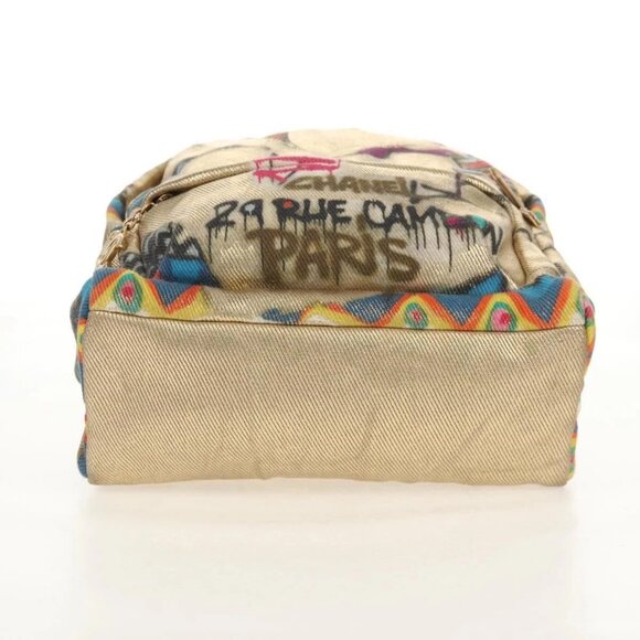 CHANEL Graffiti Backpack Canvas Gold CC Auth